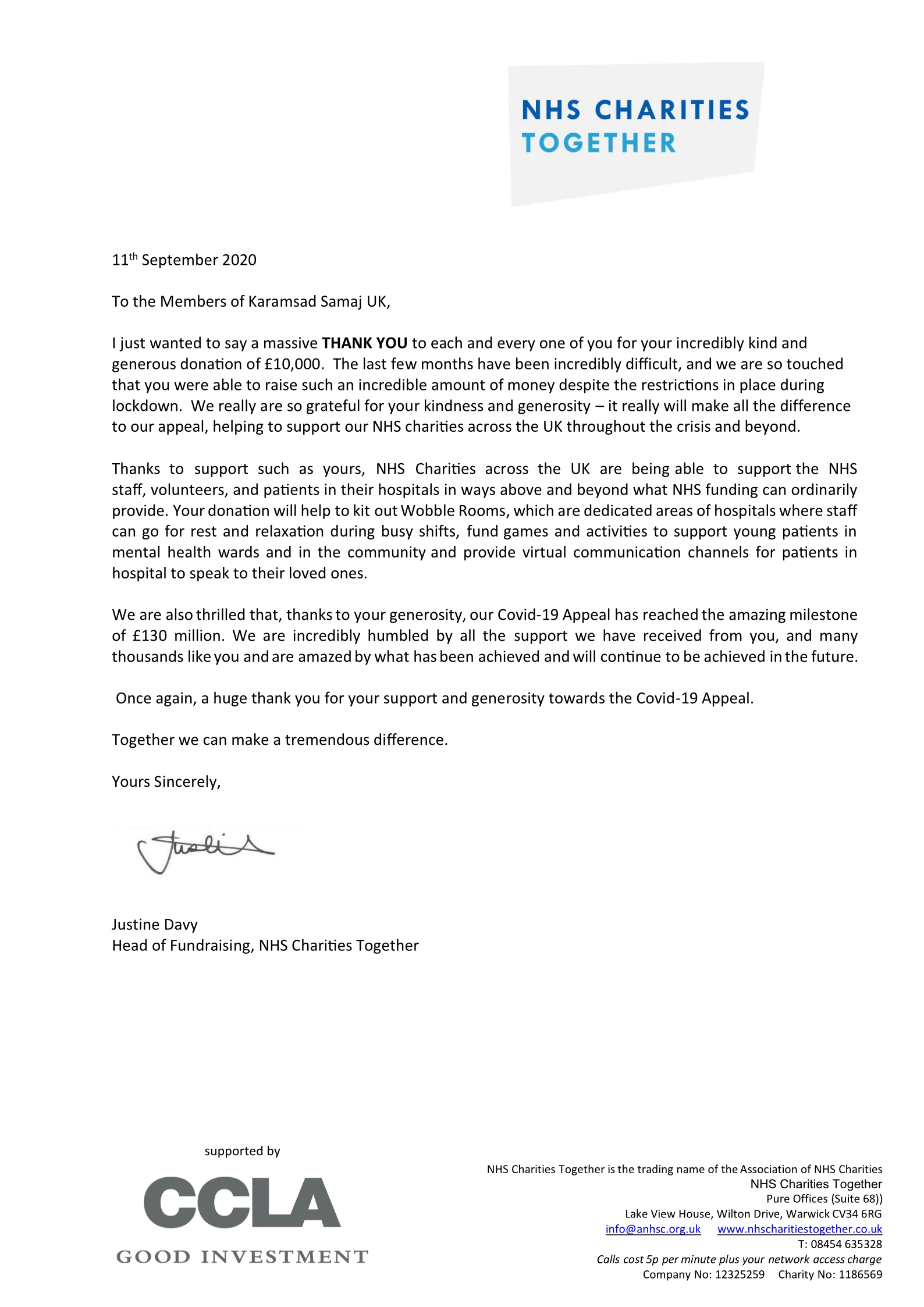 Karamsad Samaj UK - NHS Letter Karamsad Samaj UK - NHS Letter